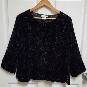 Hot Cotton Top Womens XL Black Floral Velvet Burnout Pullover Stretch Whimsigoth